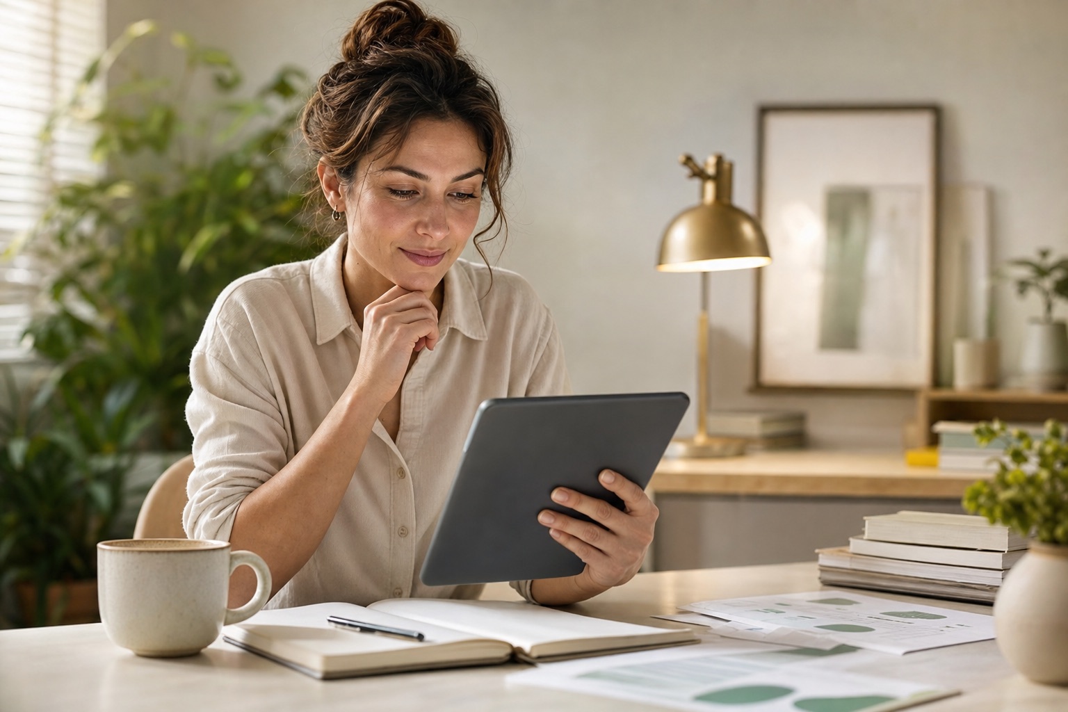 Person reading peptide research on a tablet